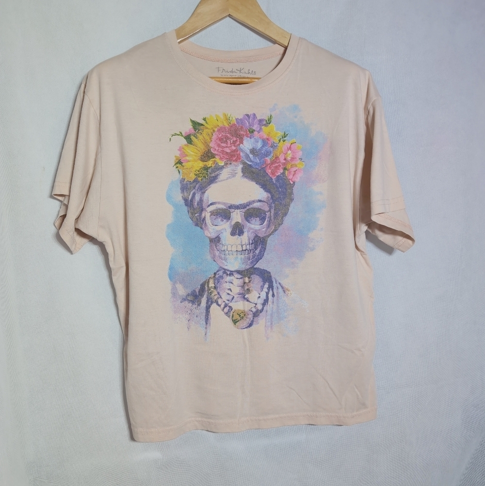 Frida Kahlo Jerry Leigh Sz M Floral Skull Graphic Tee